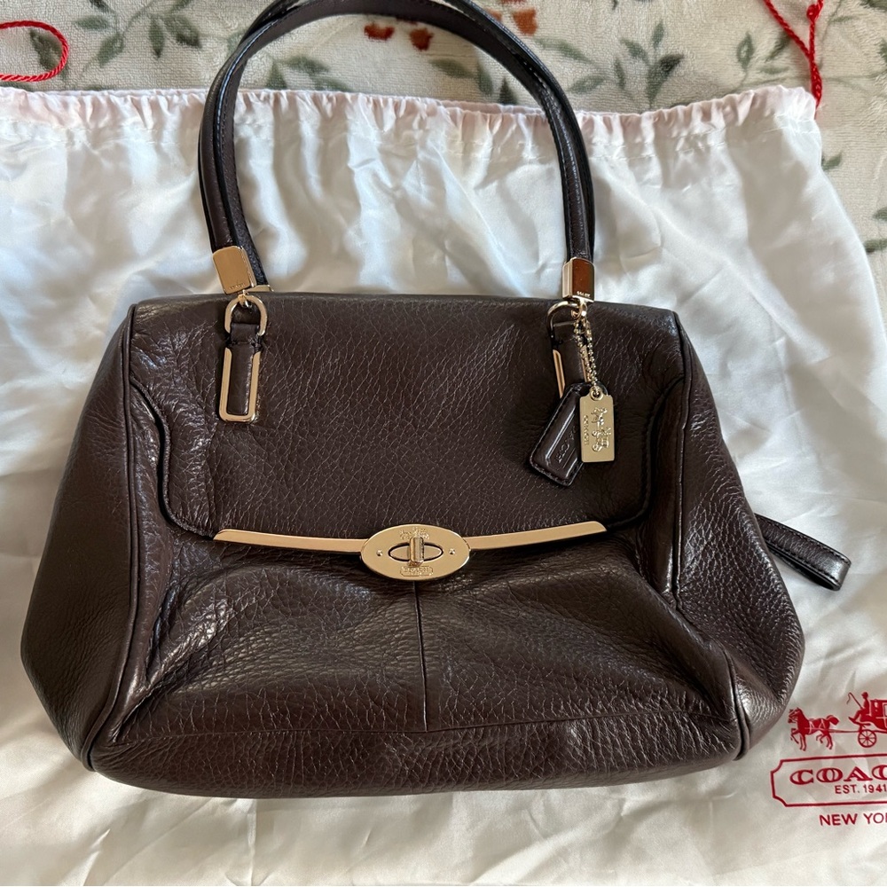 Coach Madison Madeline Dark Brown Leather Shoulder Bag - Picture 2 of 12